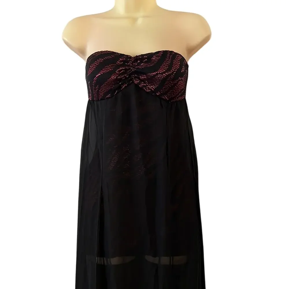 Flamingo Brand Strapless Long Flowy Black Chiffon and pink lace Romper Clubwear